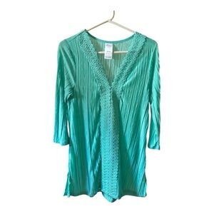 Catalina Aqua Blouse with 3/4 Sleeves